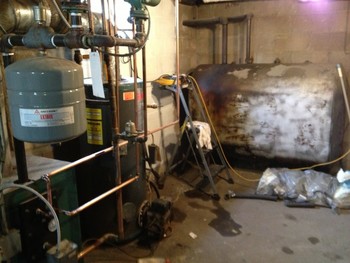 Before pictures of an old oil heating system in need of upgrading Shirley, NY
